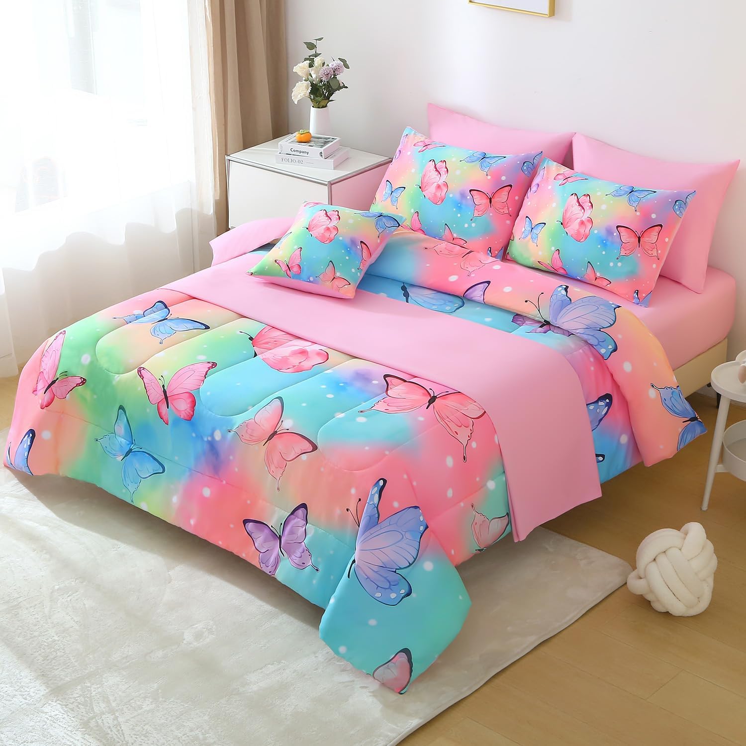 JQinHome 6 Pc Twin Rainbow Butterfly Comforter Set 1