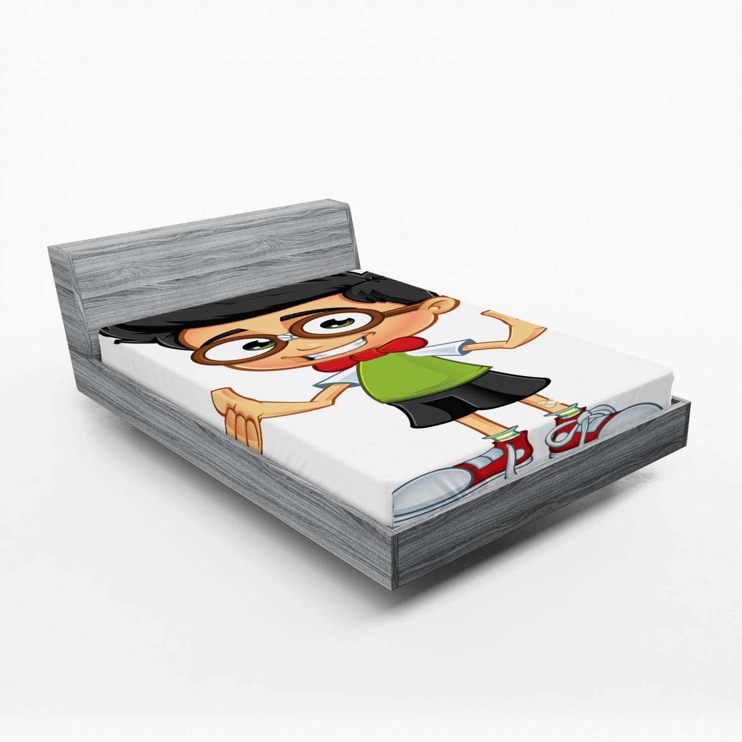 Ambesonne Nerd Fitted Sheet Happy Boy Pattern California King