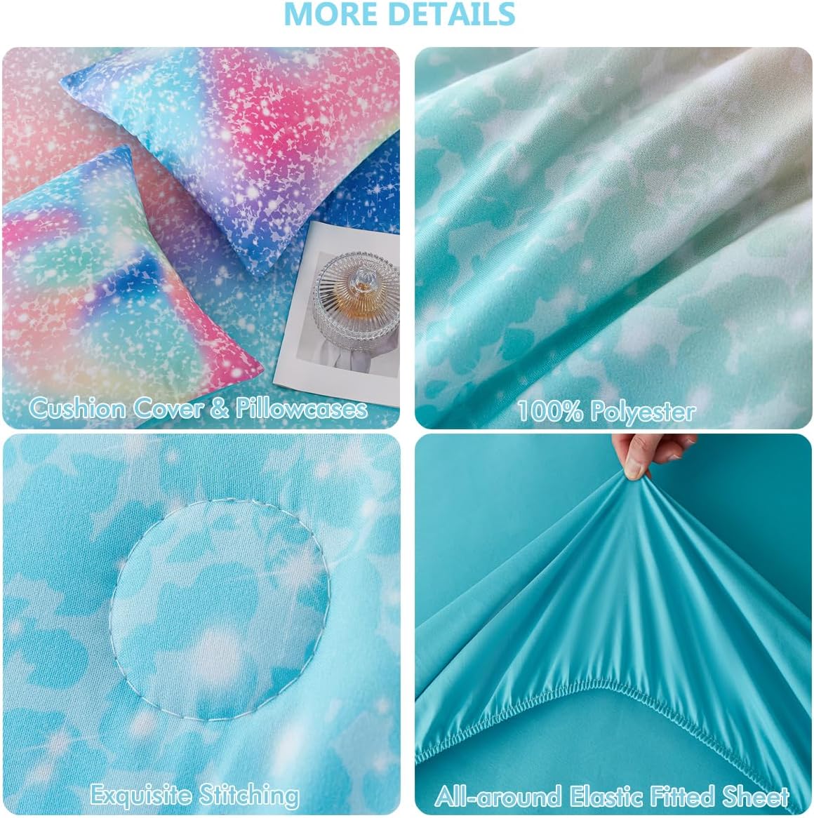 PERFEMET 6-Piece Rainbow Comforter Set for Girls