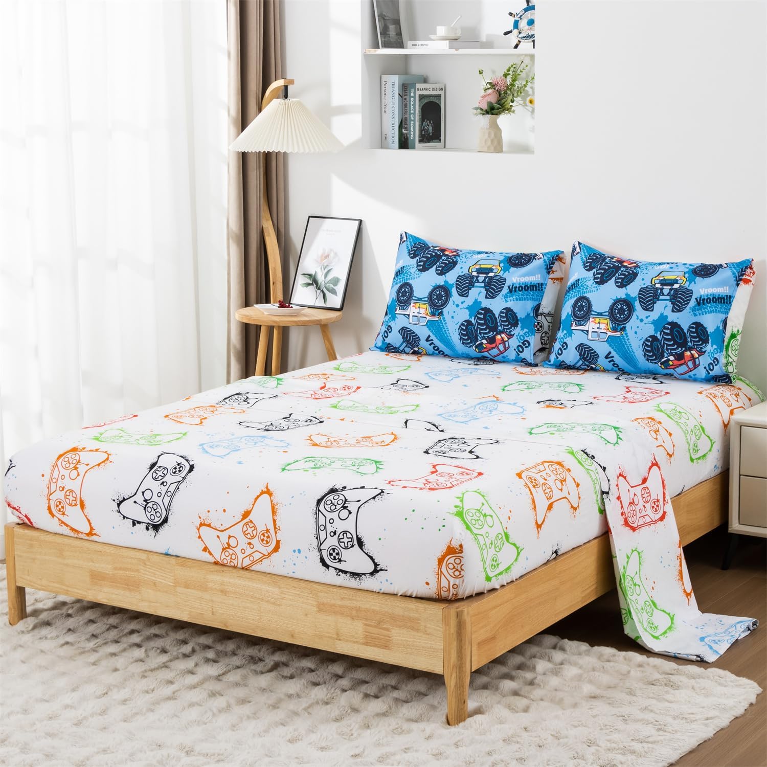 Holawakaka Boys Racing Truck Comforter Set with Sheets