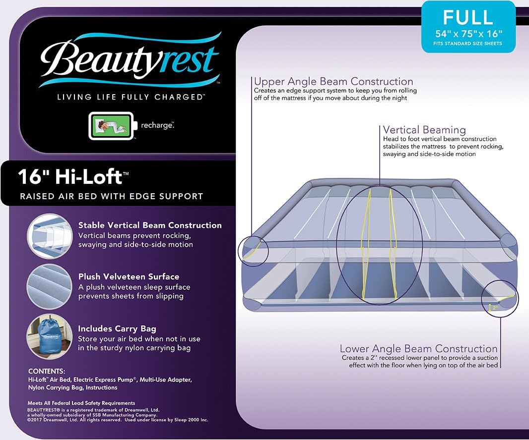 Beautyrest 17 Inch Full Air Mattress with Pump and Edge Support