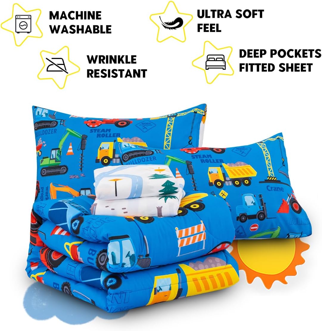 Holawakaka Boys Excavator Truck Bedding Set with Sheets