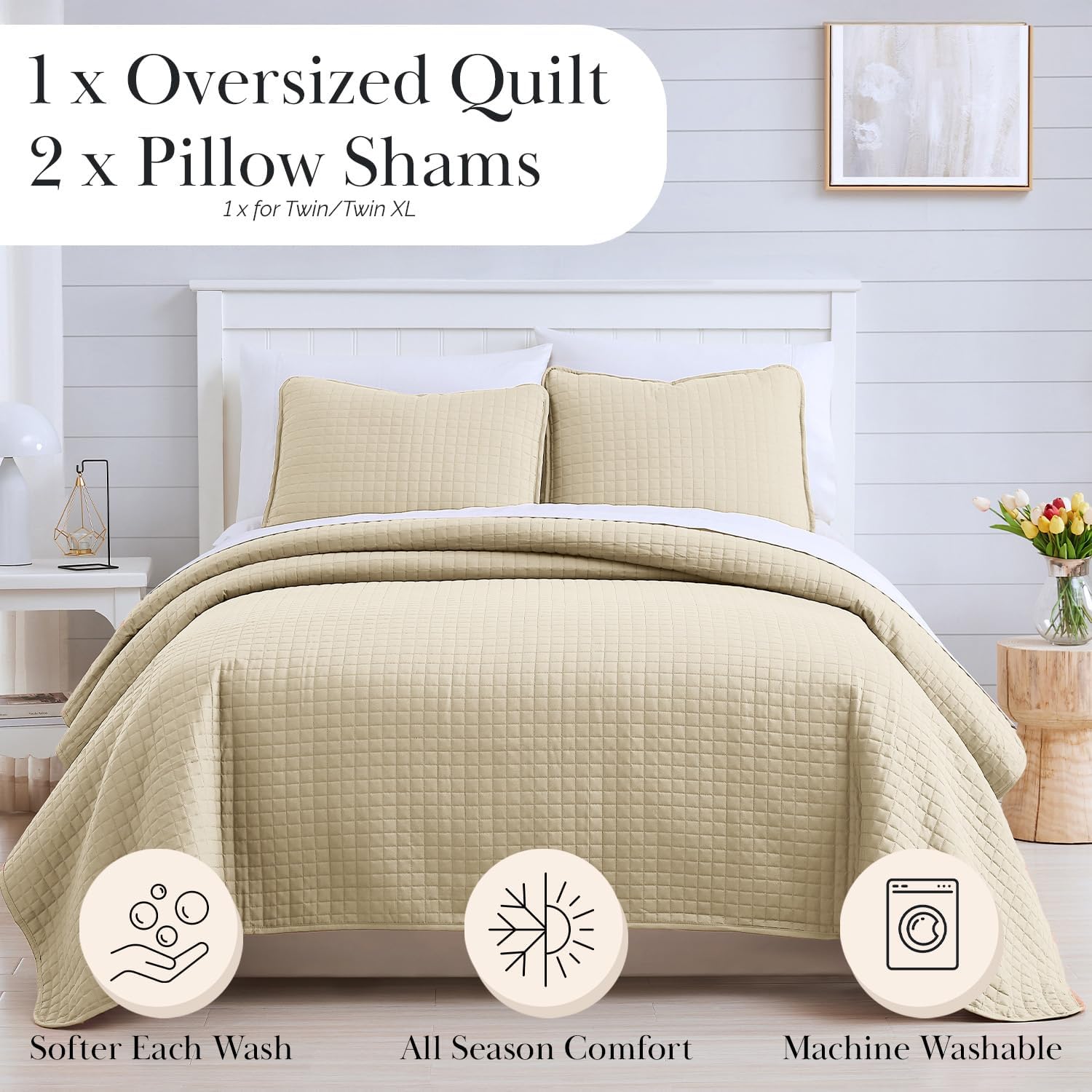 Southshore Fine Living Beige Quilt Set with Pillow Shams