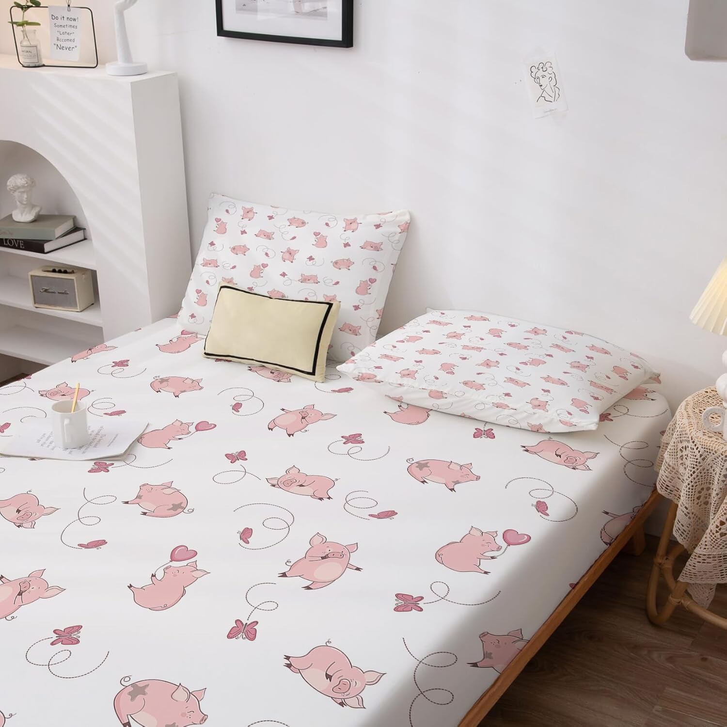 Pig Sheets Twin XL Bed Sheet Set - Kawaii Pig Kids Bedding