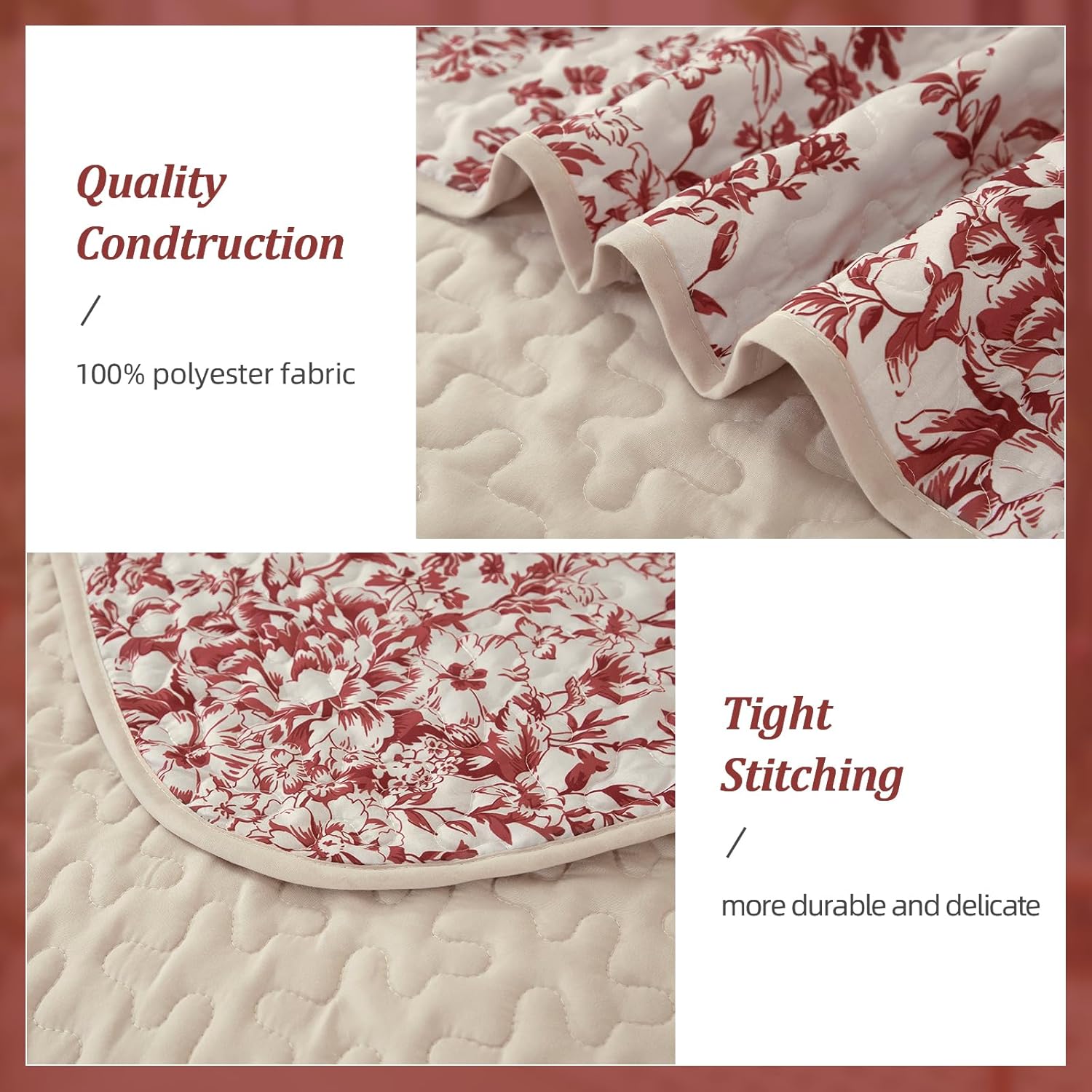 WONGS BEDDING King Size Quilt Set Red 3 Pieces