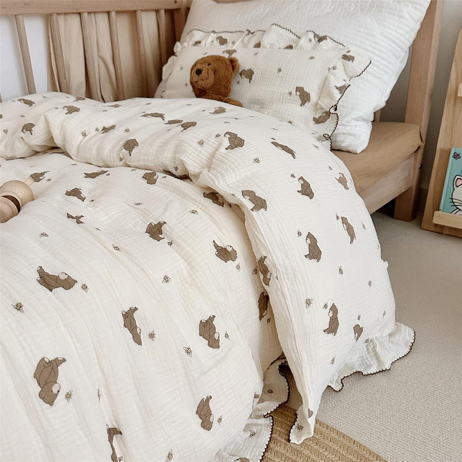 AOJIM Kids Duvet Cover with Little Bee and Brown Bear 47X59