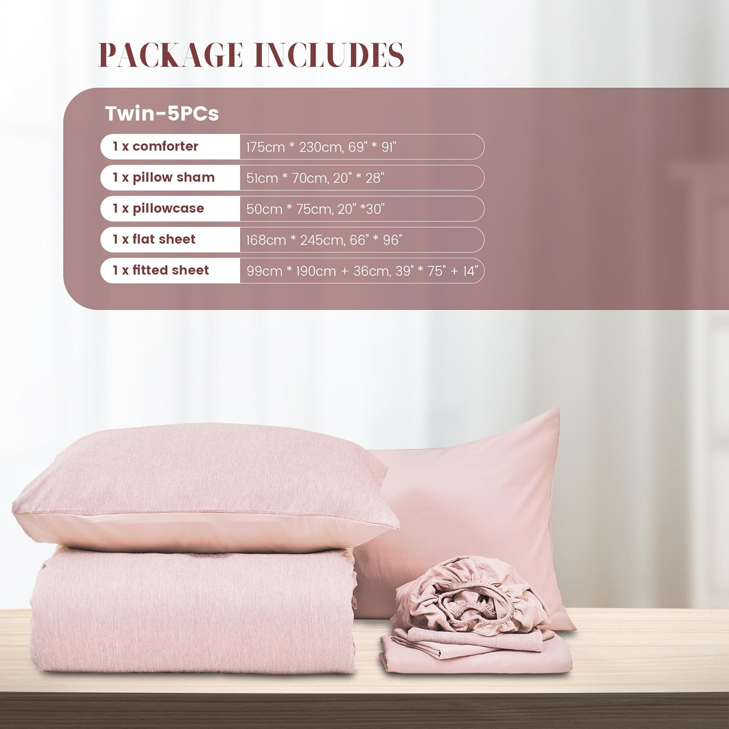 DECMAY Twin Comforter Set 5 Pieces Pink
