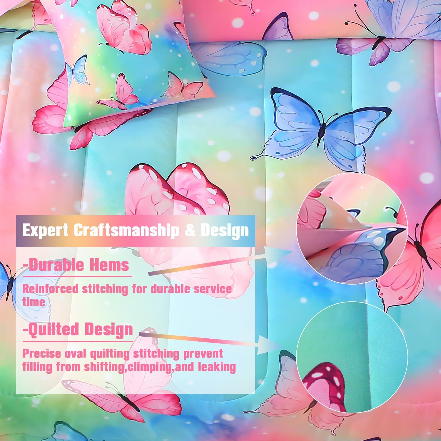 JQinHome 6 Pc Twin Rainbow Butterfly Comforter Set 1