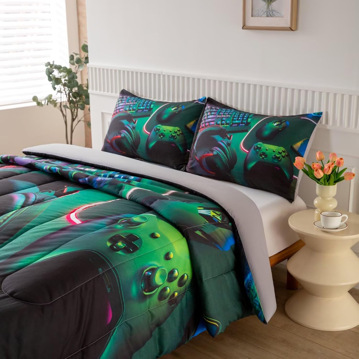 GRAT TIOC Gamer Comforter Set for Teen Boys 3 Piece