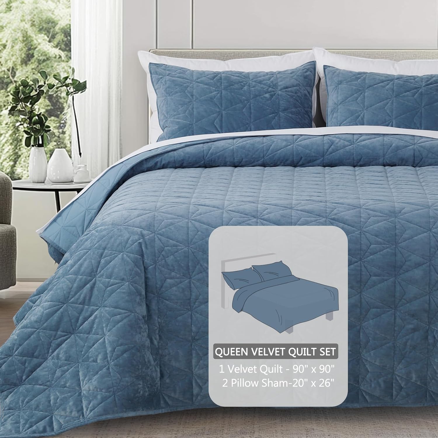 KASENTEX Velvet Queen Quilt Set with 2 Pillow Shams
