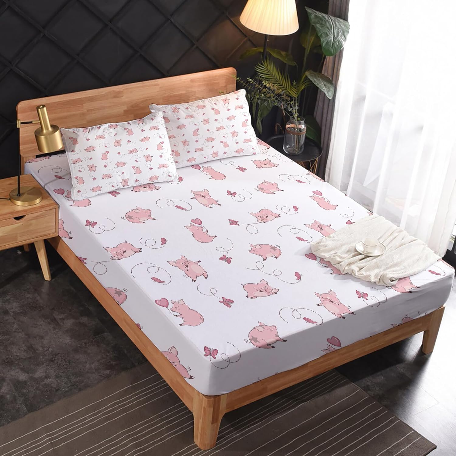Pig Sheets Twin XL Bed Sheet Set - Kawaii Pig Kids Bedding
