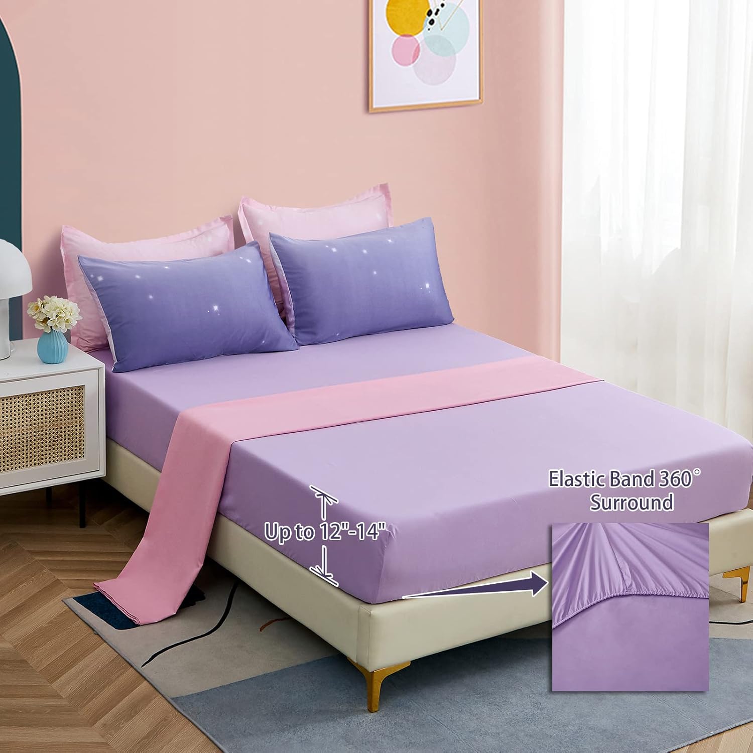 Dinjoy Girls Ombre Comforter Set 7 Piece Bed in a Bag