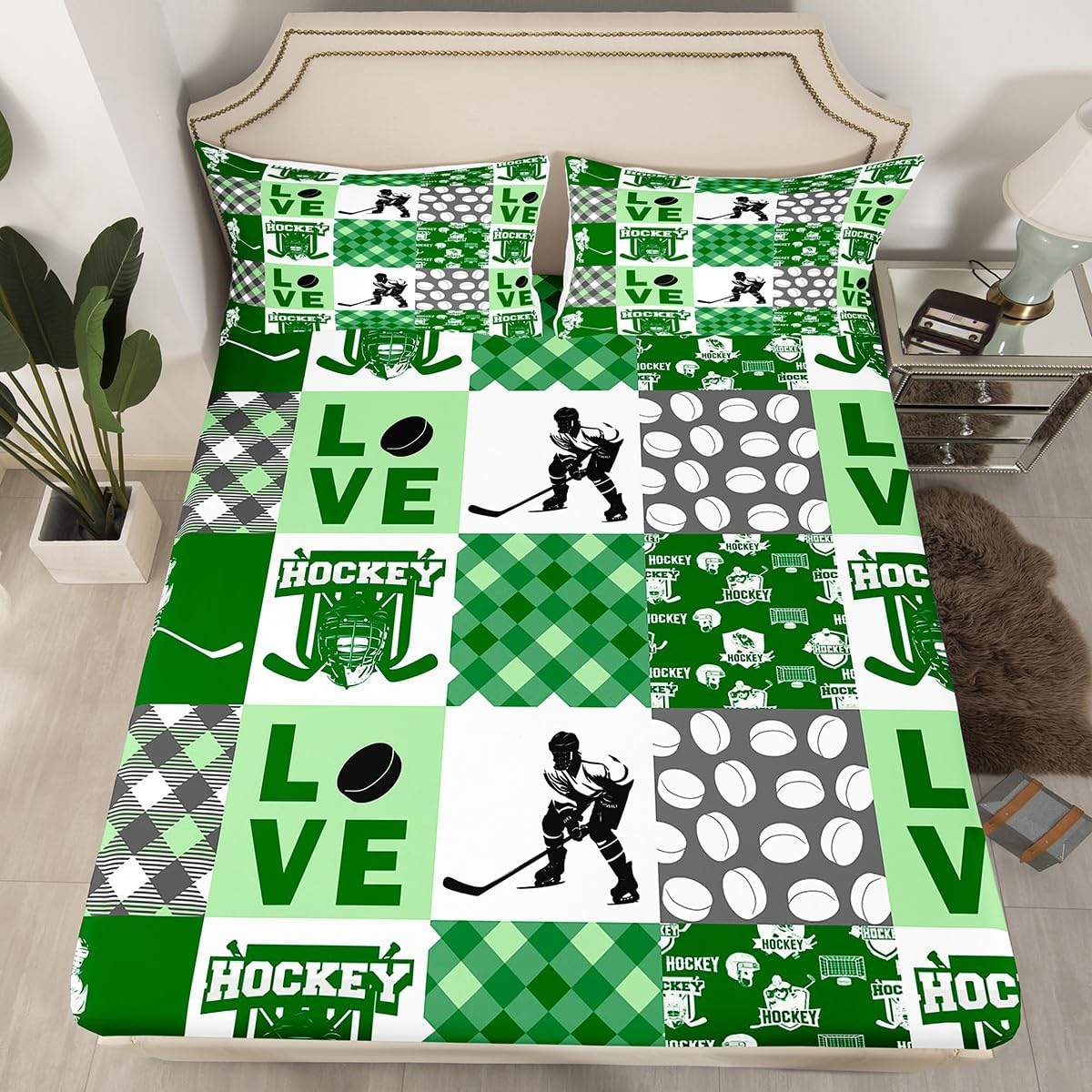 Erosebridal Ball Sports Hockey Twin Bed Sheet Set Green