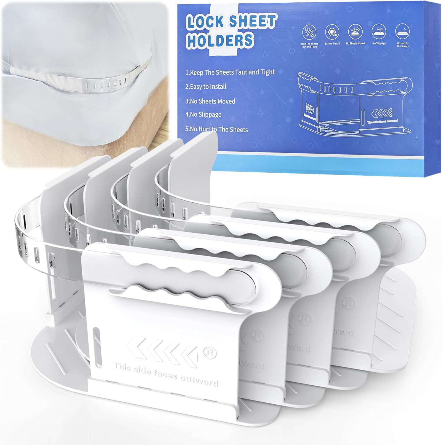 Barsone Lock Bed Sheet Holder - Heavy Duty Sheet Straps for Neat Fit