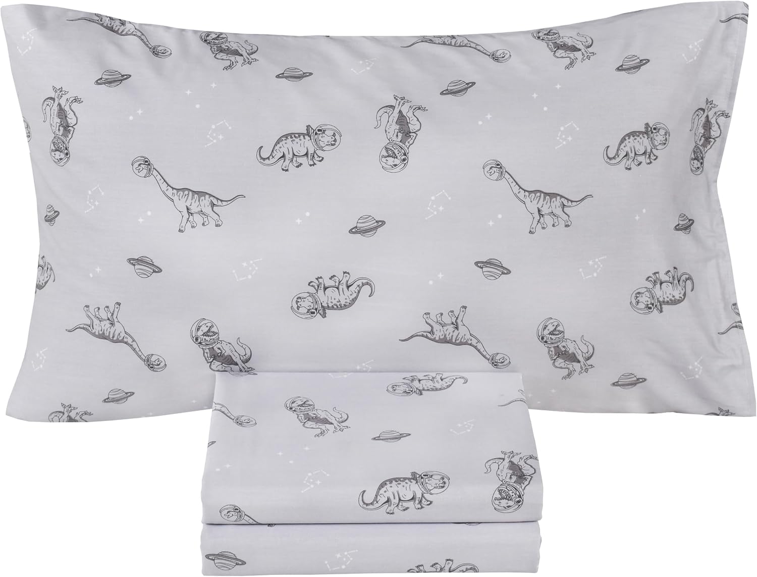 Scientific Sleep Gray Dinosaur Print Twin Bed Sheet Set 3 Pcs