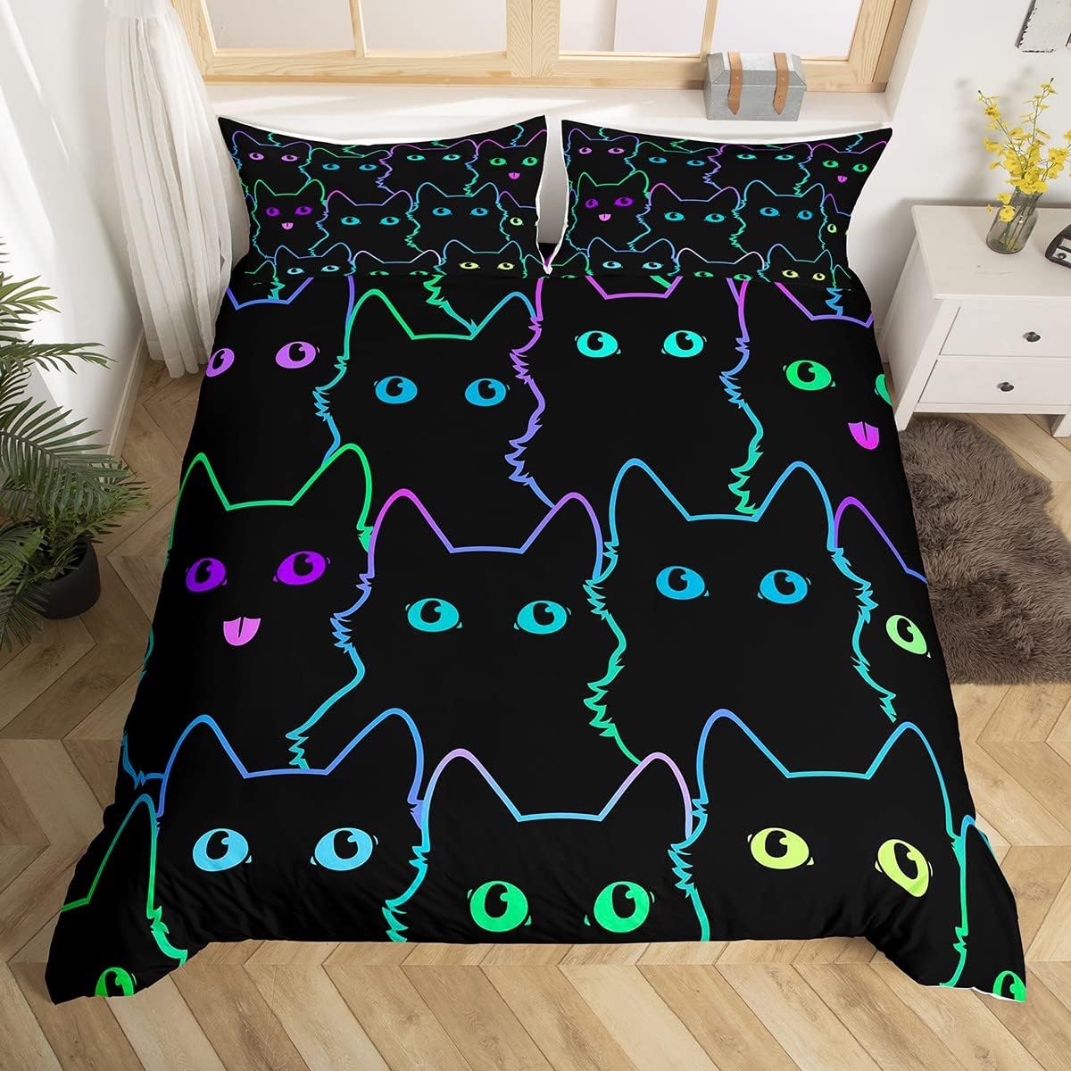 Feelyou Cartoon Cat Duvet Cover Set 3Pcs