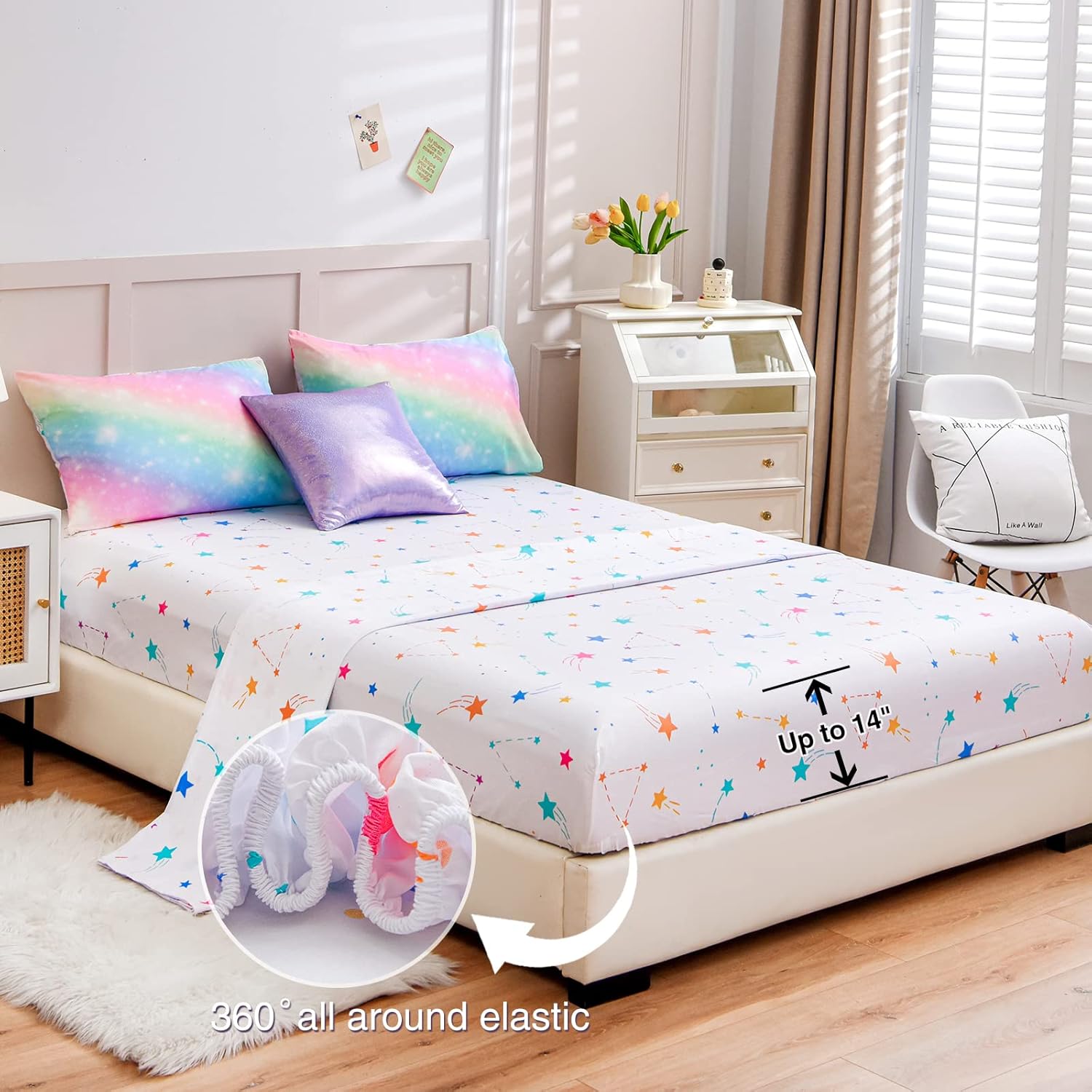 A Nice Night 6Pcs Gradient Glitter Bedding Set for Girls