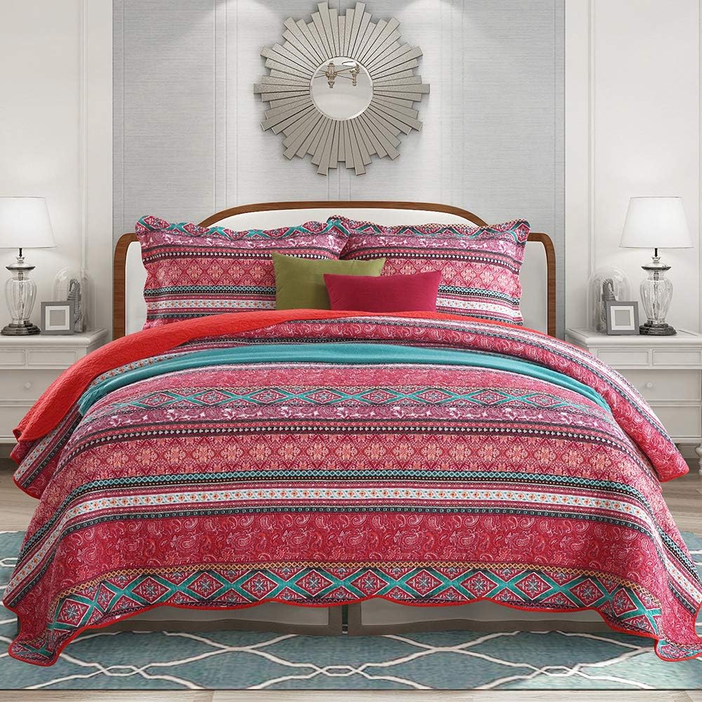 NEWLAKE Reversible Patchwork Quilt Set Queen Size