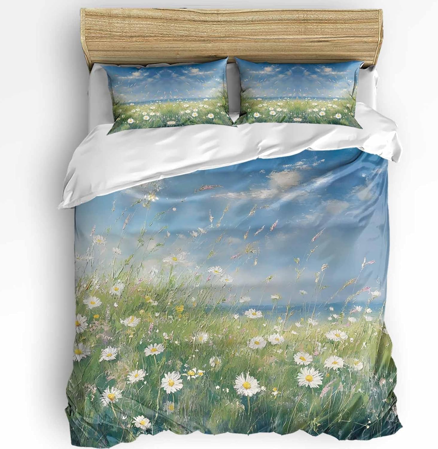 3 Piece Queen Duvet Cover Set with Zipper Spring Floral Art Design