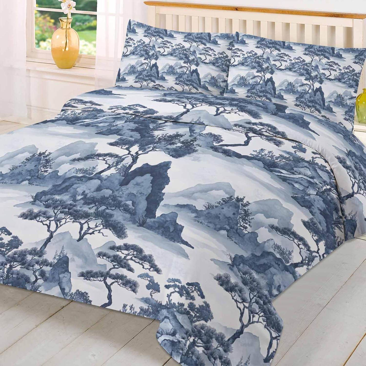 Boanket 3-Piece Queen Duvet Cover Set with Zipper Retro Garden Landscape