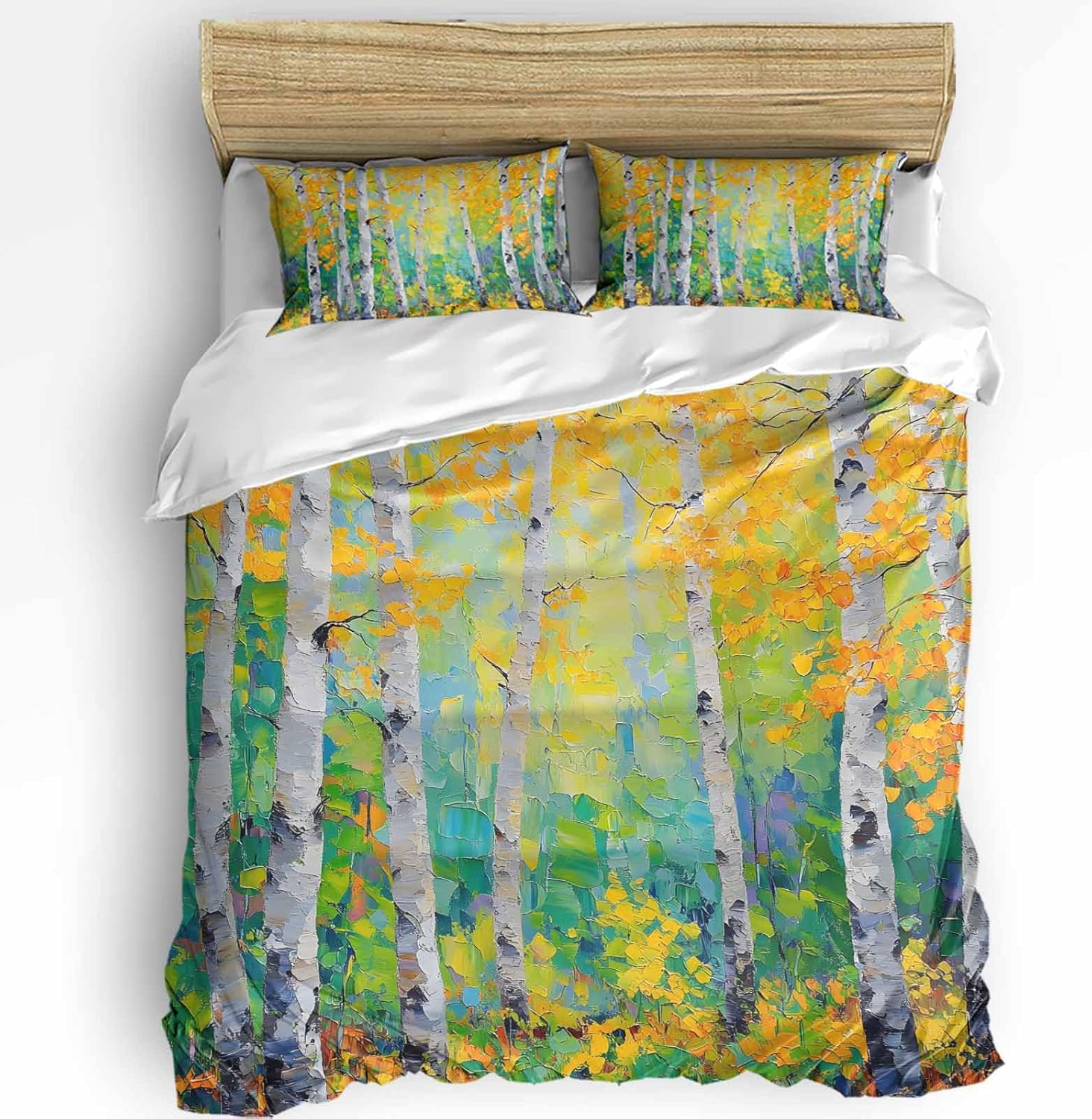 3 Piece Queen Duvet Set with Zipper Yellow Leaves Design