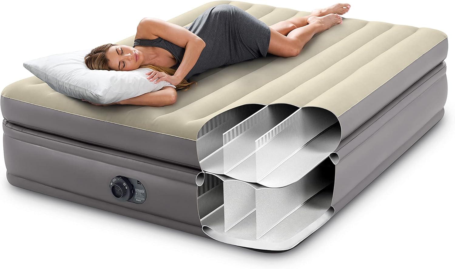 Intex Queen Prime Comfort Elevated Air Mattress with Electric Pump