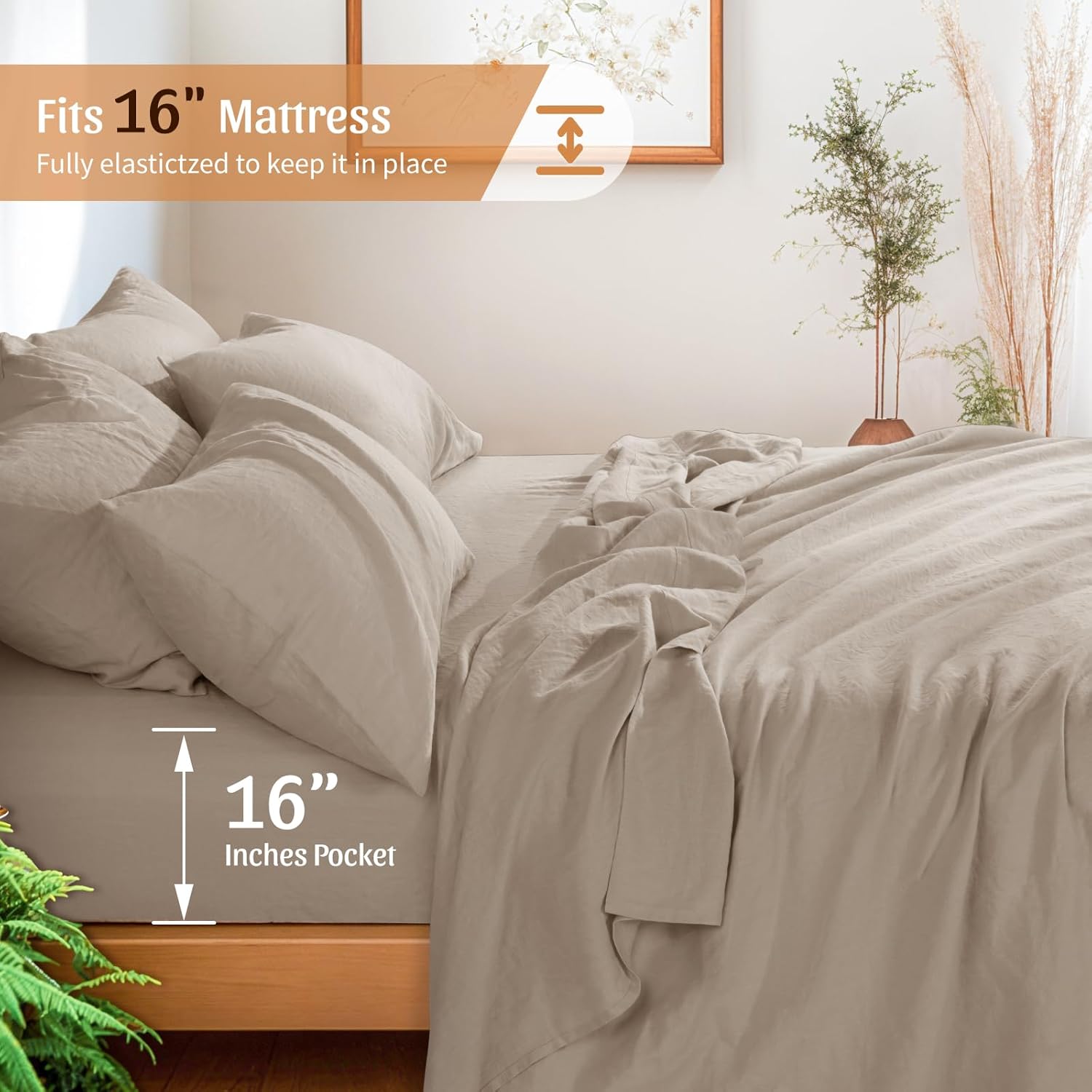 Shilucheng 100 French Linen Queen Sheets 6Pcs Set