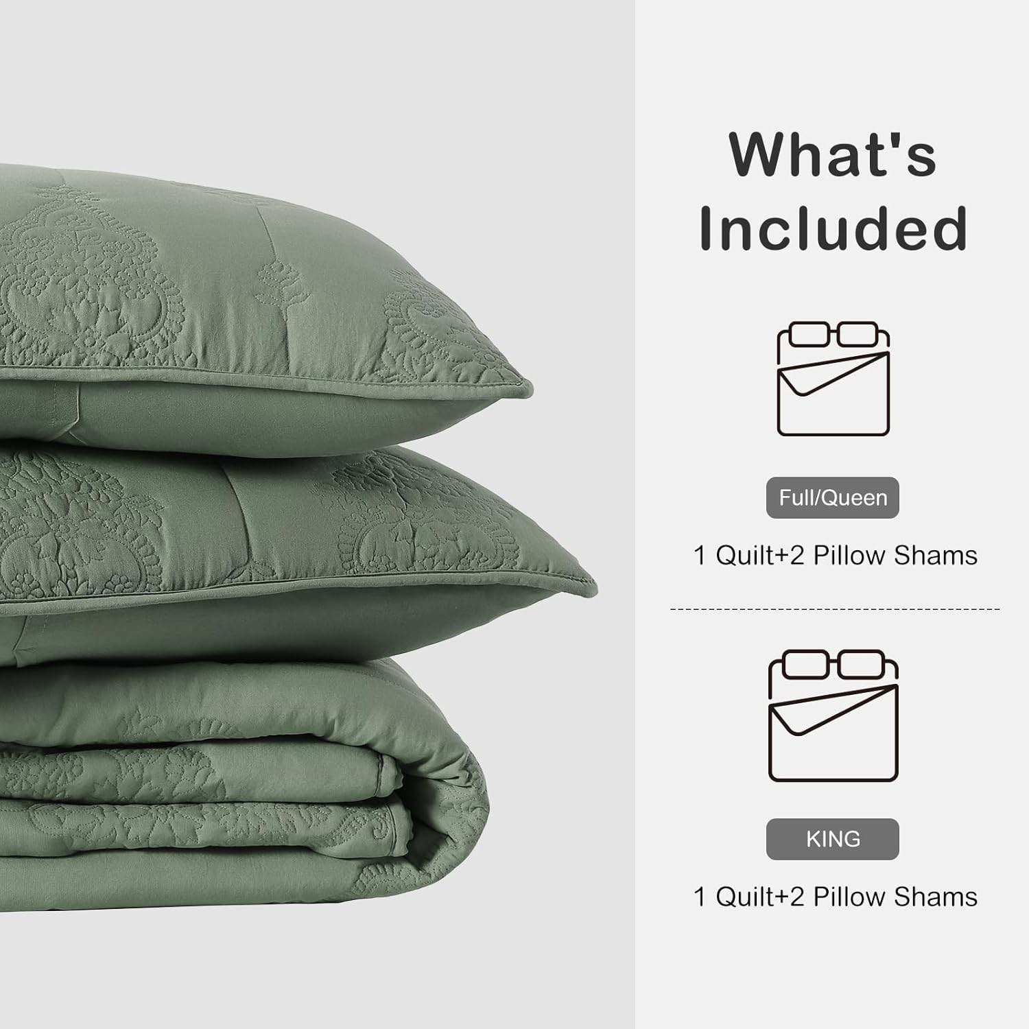HORIMOTE HOME Queen Size Quilt Set Dark Green 1