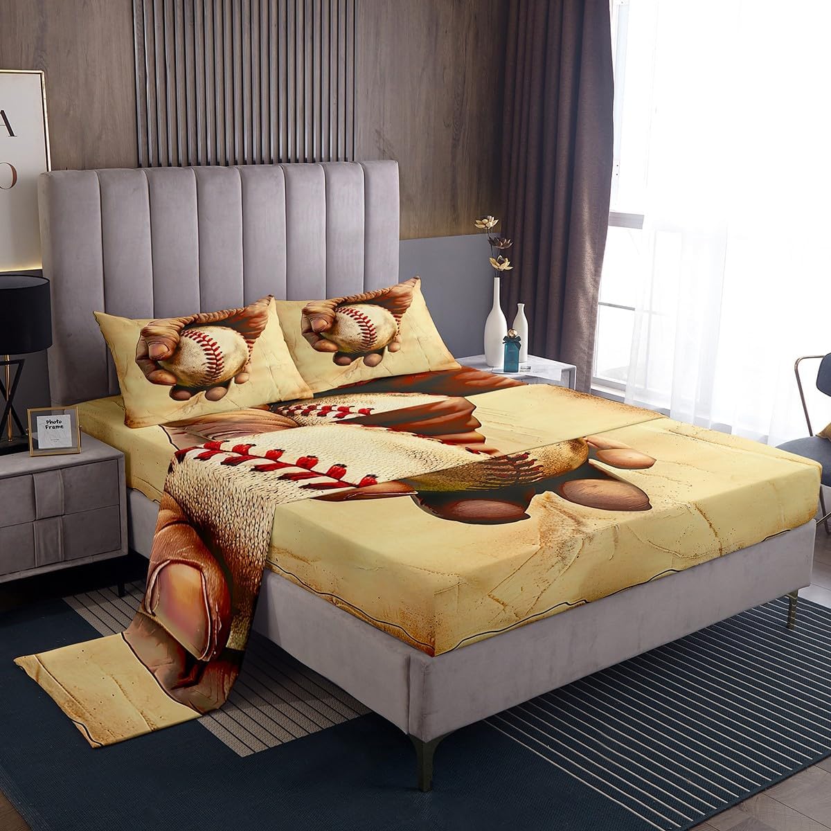 Erosebridal Baseball Bed Sheets Twin Set 3D Retro
