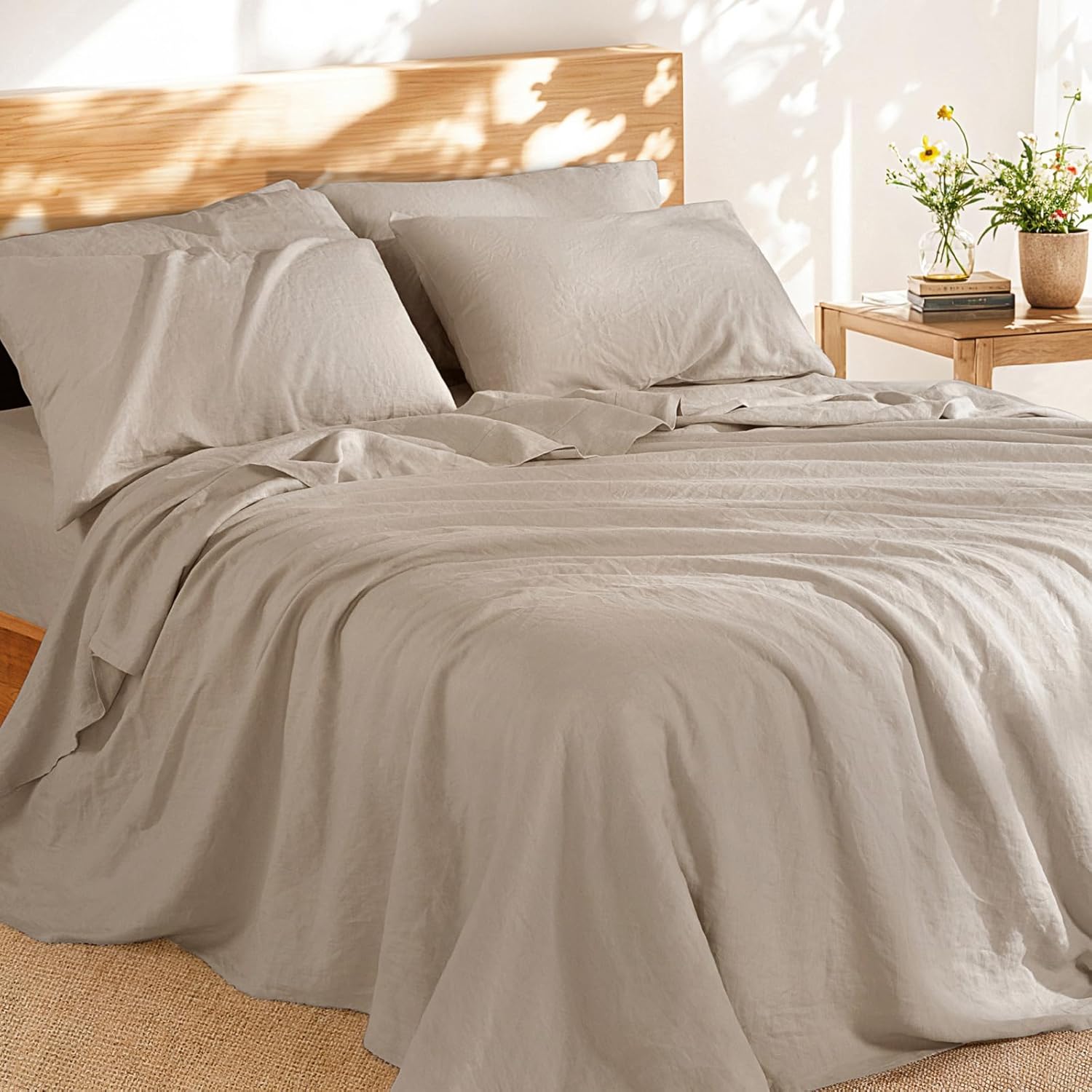 Shilucheng 100 French Linen Queen Sheets 6Pcs Set