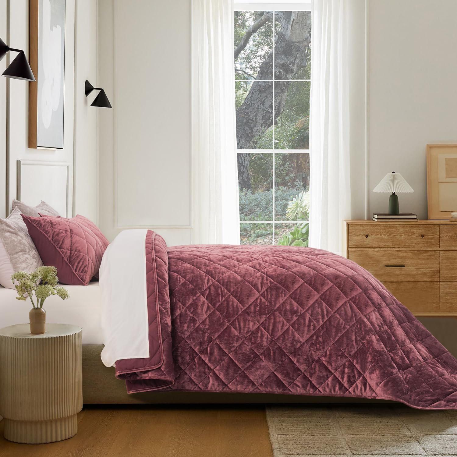 EVERGRACE Luxury Crushed Velvet Quilt Set Queen Size