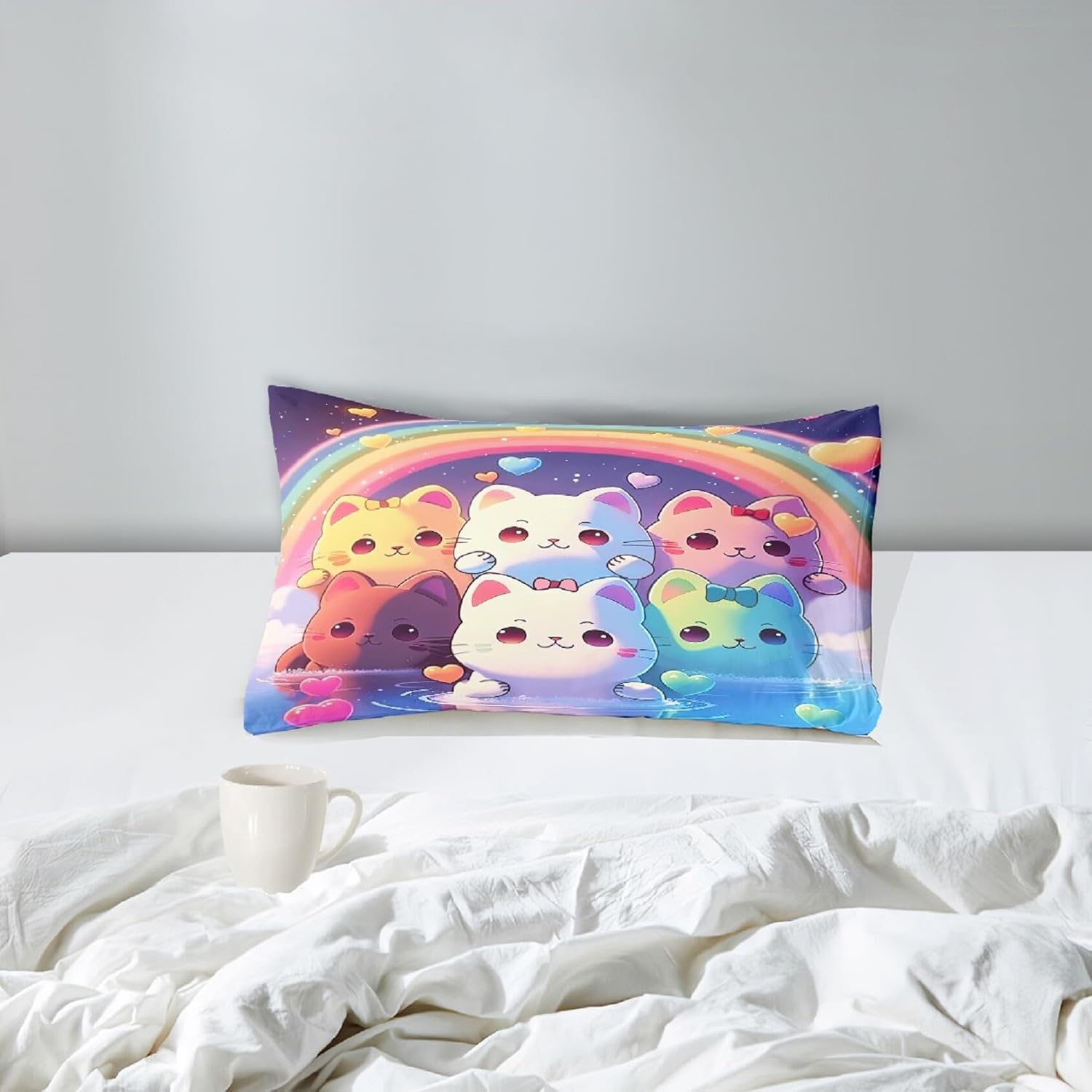 Rainbow Cat Comforter Twin Set - 1 Comforter 1 Pillowcase 1