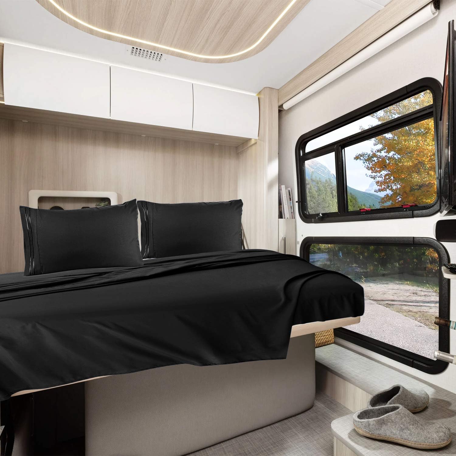 Clara Clark RV Queen Sheets Set - 6 Piece Black Luxury Bedding