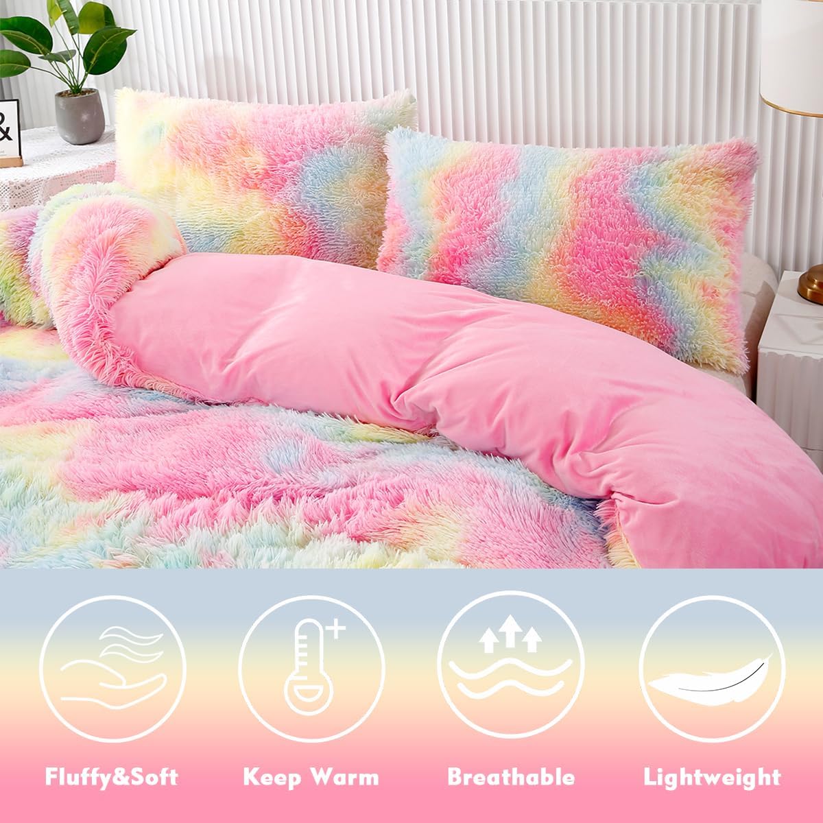PERFEMET Pink Faux Fur Fluffy Comforter Set Twin