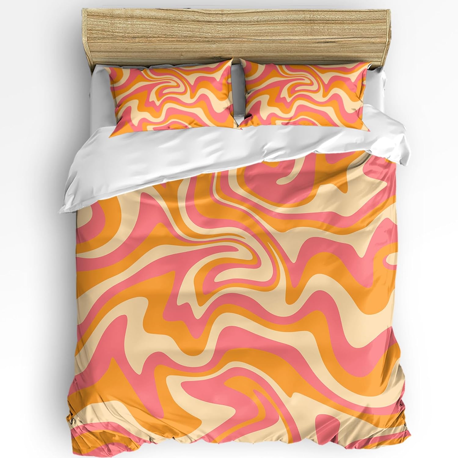 Pink Burnt Orange Twin Duvet Cover Set with Pillow Cases