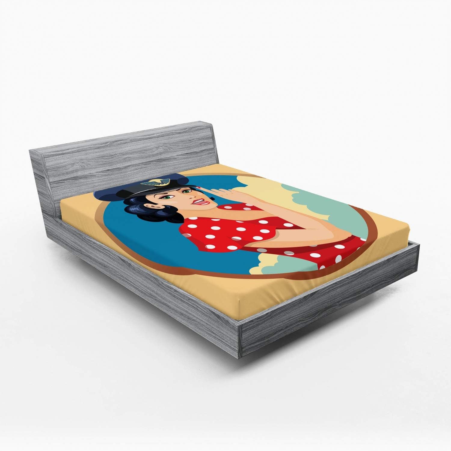 Ambesonne Pin Up Girl Fitted Sheet - Multicolor