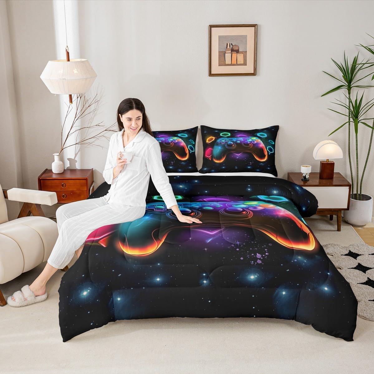 Erosebridal Gamer Comforter Set Twin Boys Red Green Blue Teal