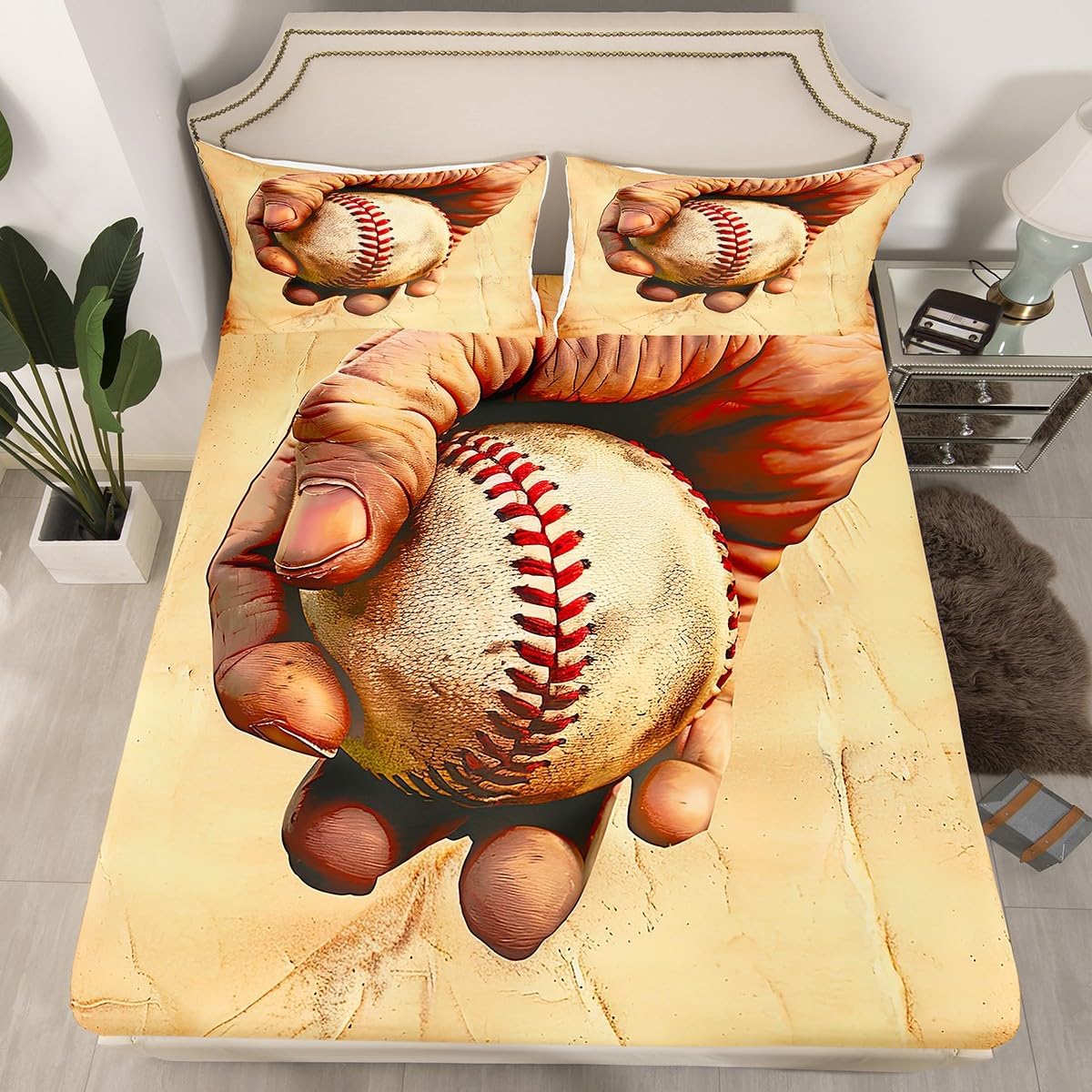 Erosebridal Baseball Bed Sheets Twin Set 3D Retro