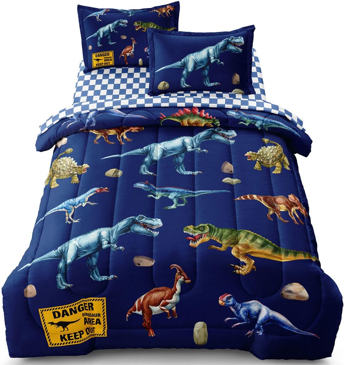 Leaflin Kid Twin Comforter Set - Dinosaur Themed Blue Bedding