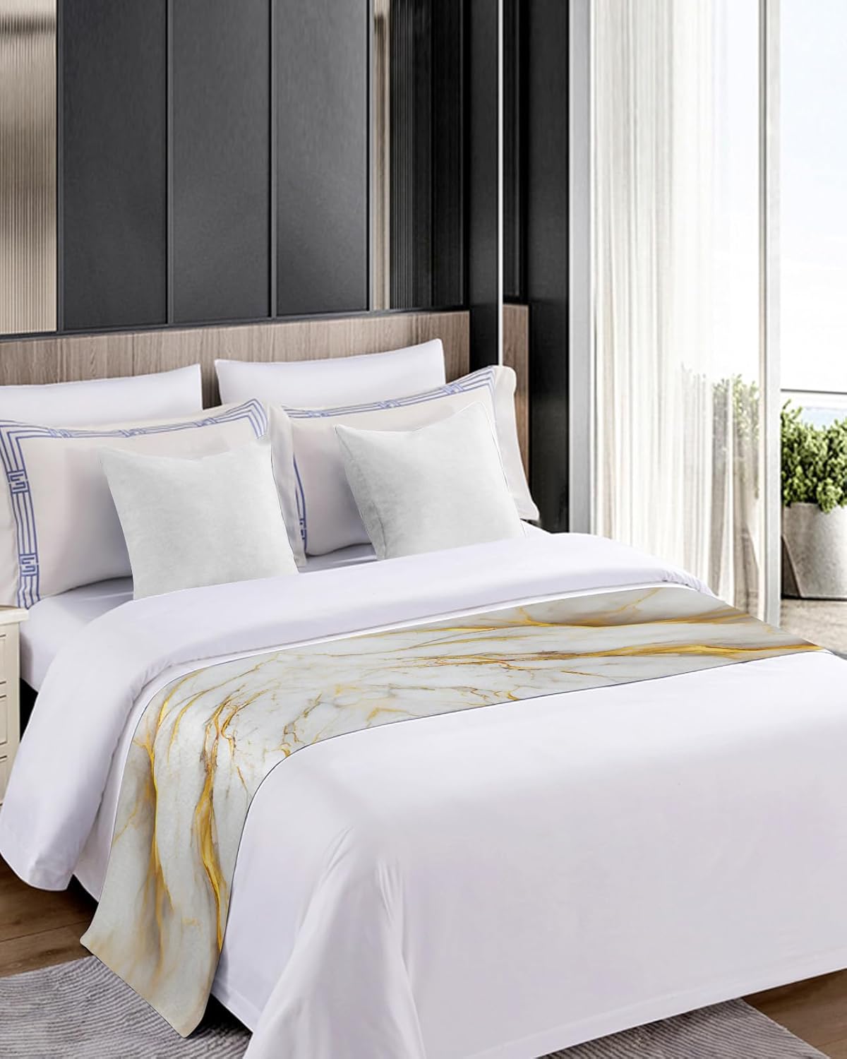 Chucoco King Bed Runner Gold White Gradient Scarf 1