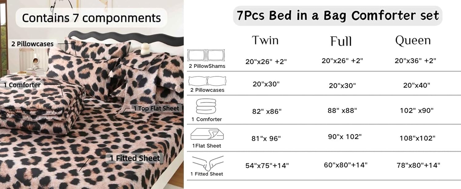 SDY 7PCS Leopard Comforter Set Queen
