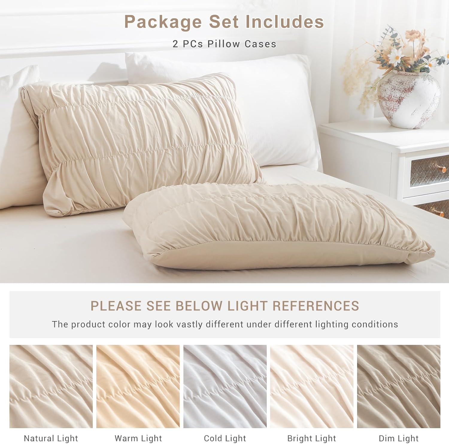 QSH Ruched Pillowcases Queen Size Set of 2