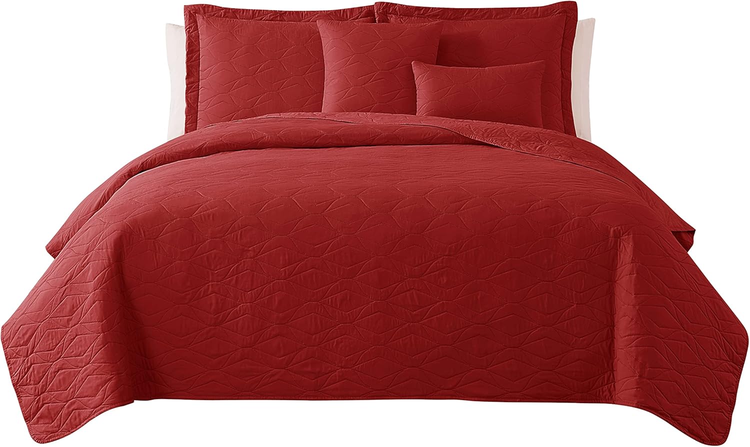 Clara Clark Queen Quilt Set - 7 Piece Burgundy Bedspread with Pillow Shams