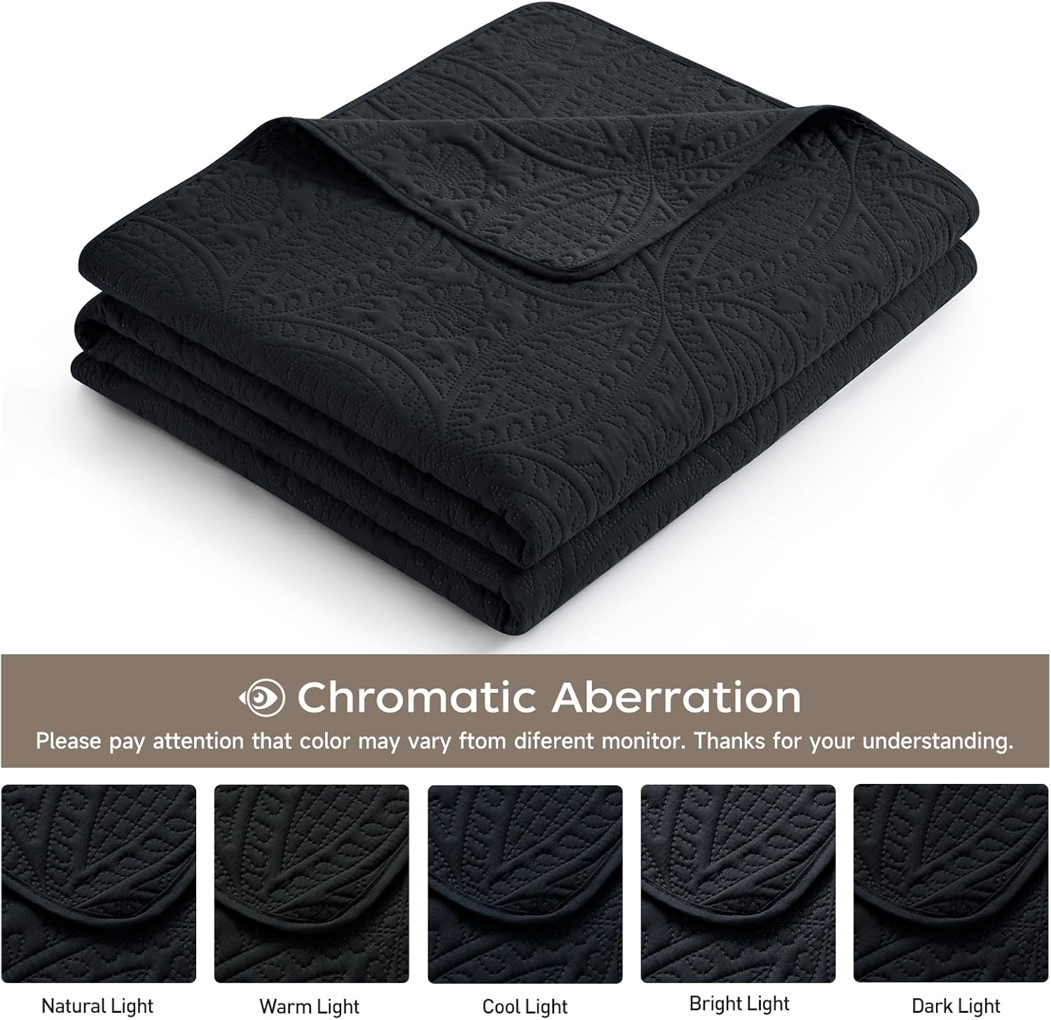 Safonory Quilt Set FullQueen Size 3 Piece Black