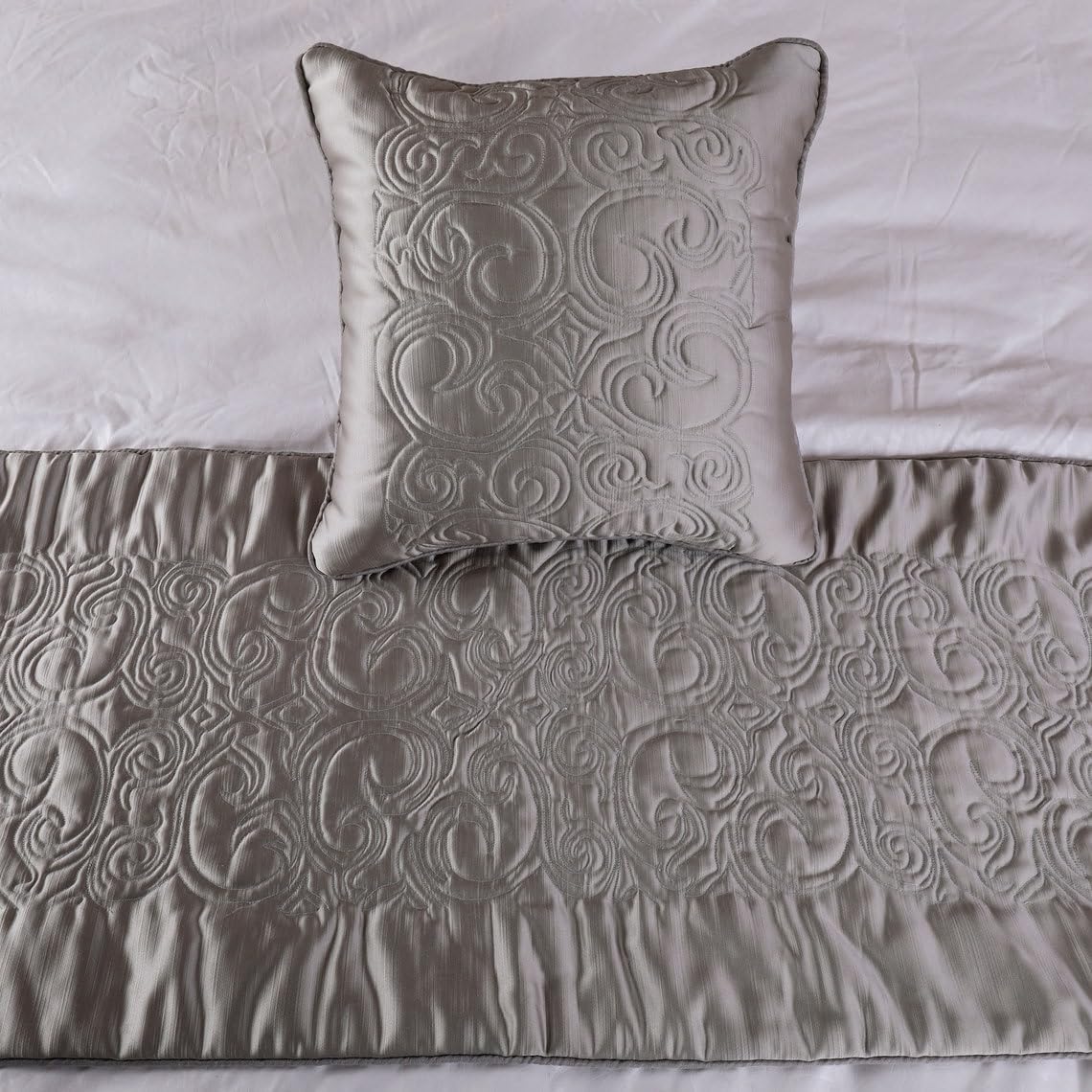 The HomeCentric Handmade Silver Bed Runner Set