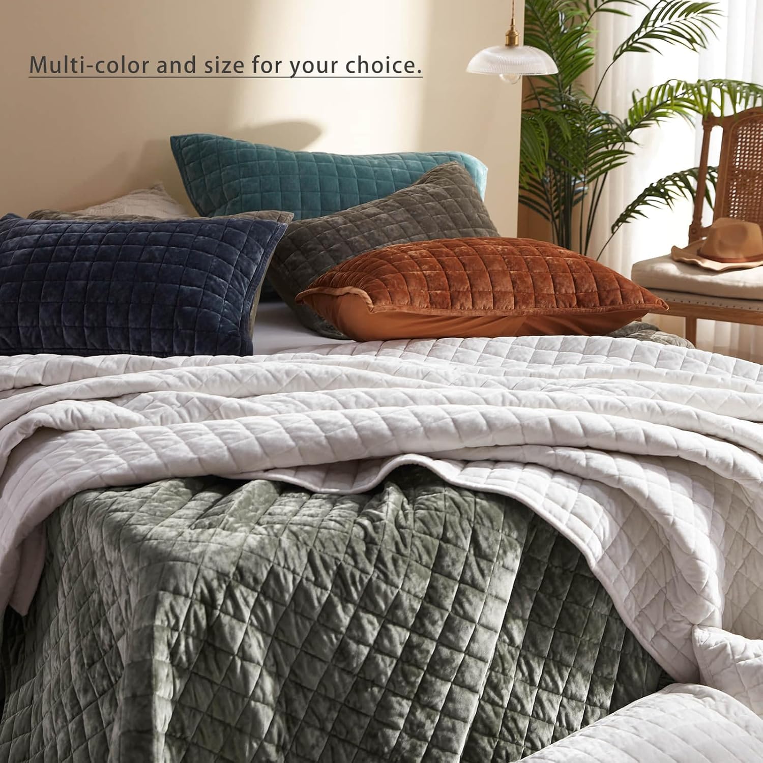 LEAONME Velvet Quilt Set - 90x98 Black Comforter with Pillow Shams