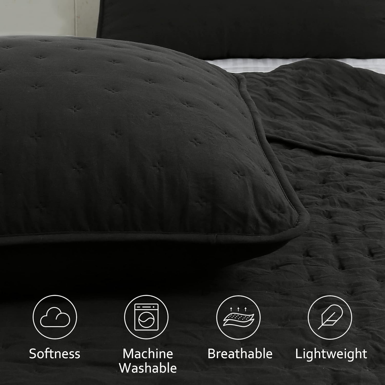 ROARINGWILD Black Twin Quilt Set with Pillow Sham 68x90 Inches