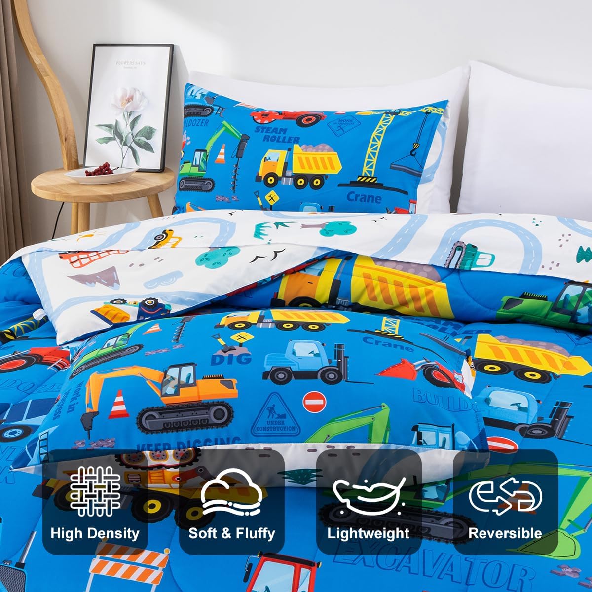 Holawakaka Boys Excavator Truck Bedding Set with Sheets