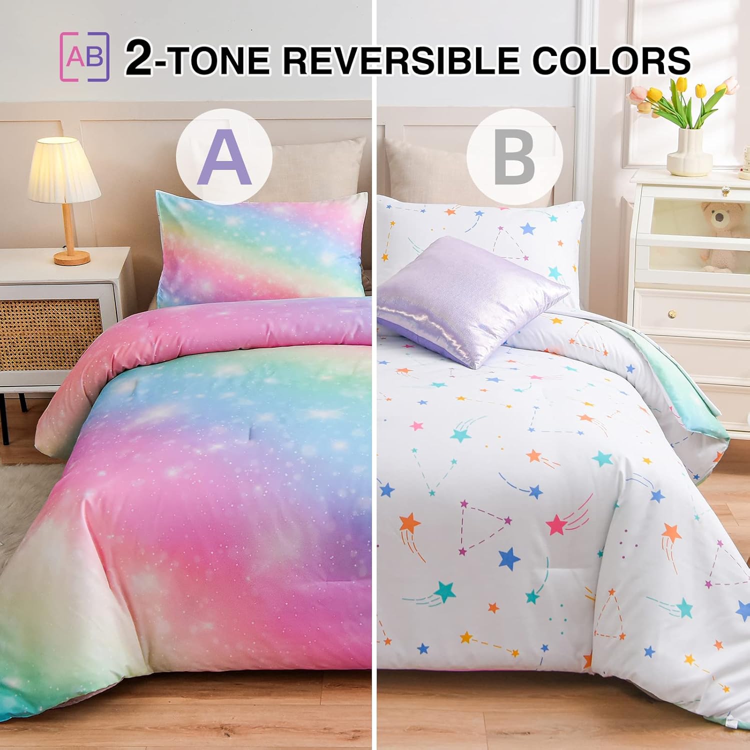 A Nice Night 6Pcs Gradient Glitter Bedding Set for Girls