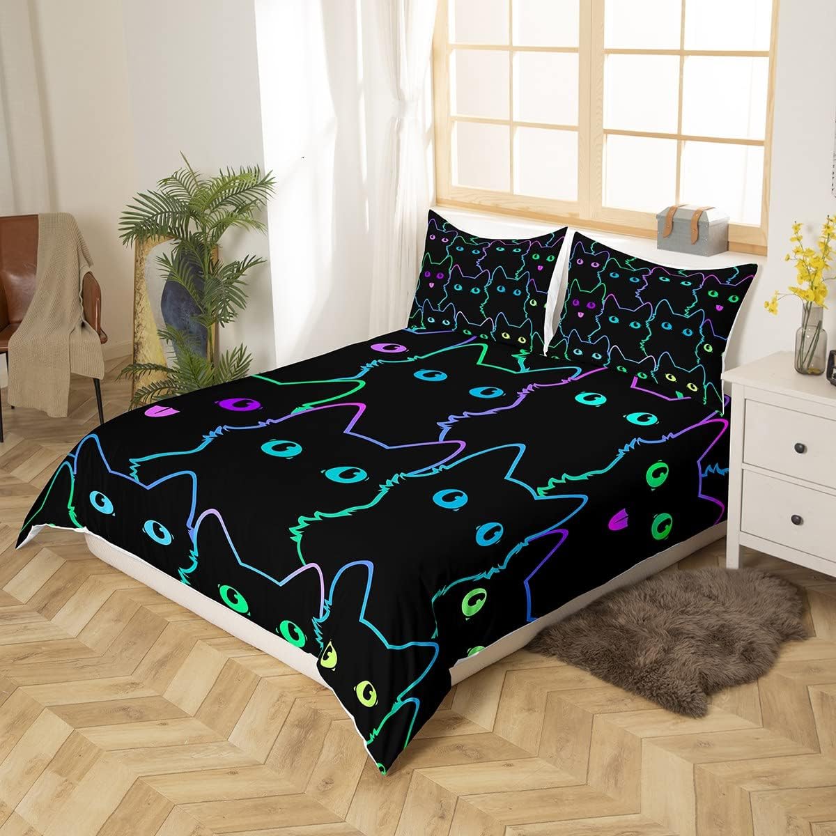 Feelyou Cartoon Cat Duvet Cover Set 3Pcs